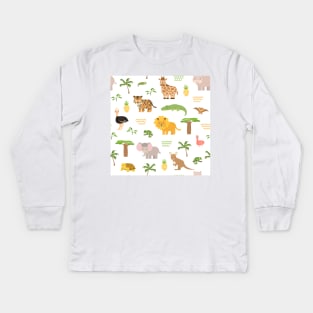 Safari cute cartoon animals Kids Long Sleeve T-Shirt